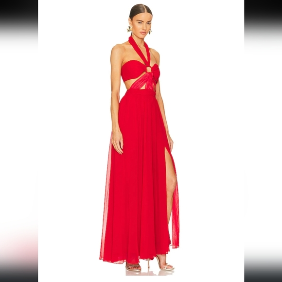 PatBO CUT-OUT HALTERNECK MAXI DRESS - CANDY RED. Size 6 - Picture 6 of 16